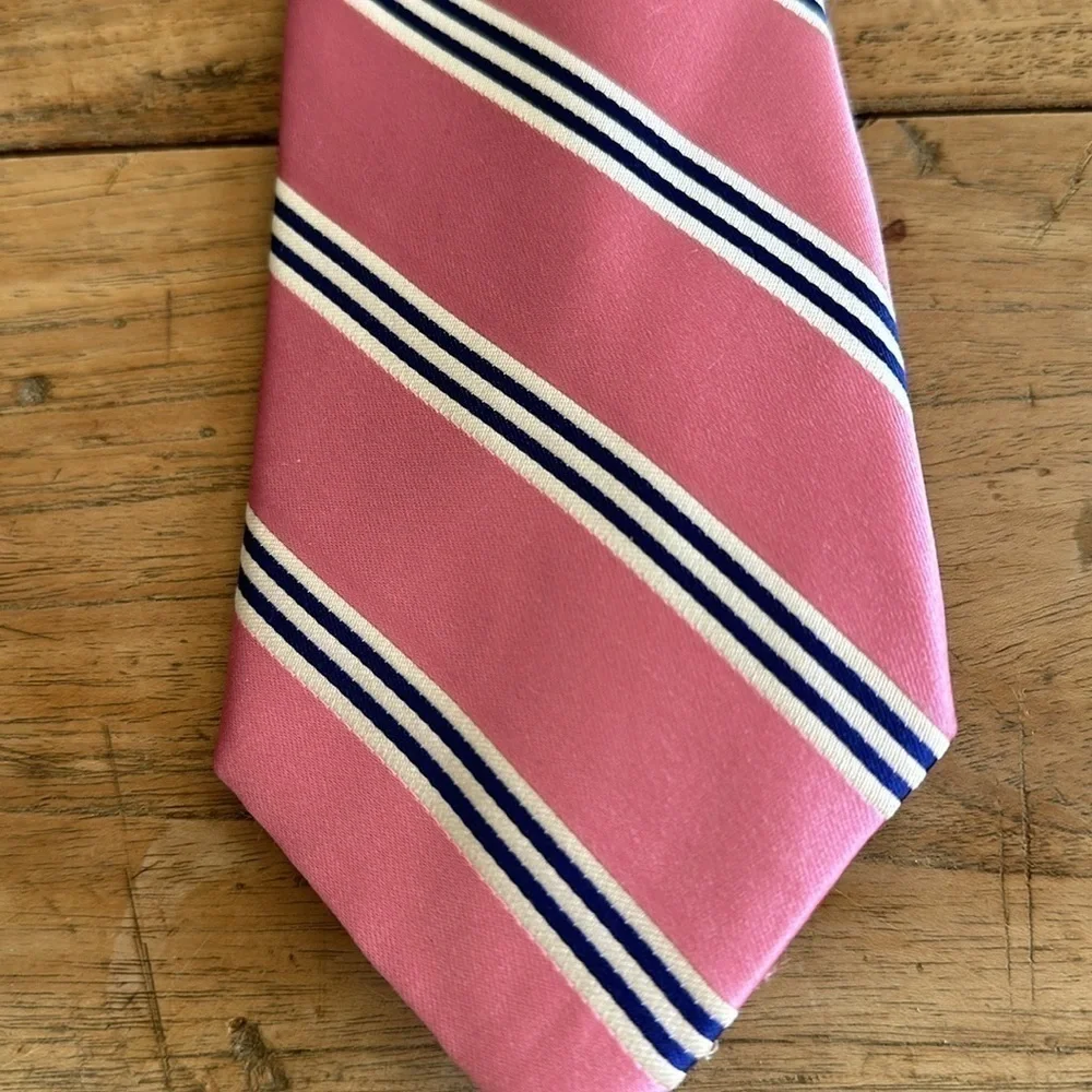 Ralph Lauren “Lauren” 100 silk handmade Silk Tie preppy pink and blue classic
